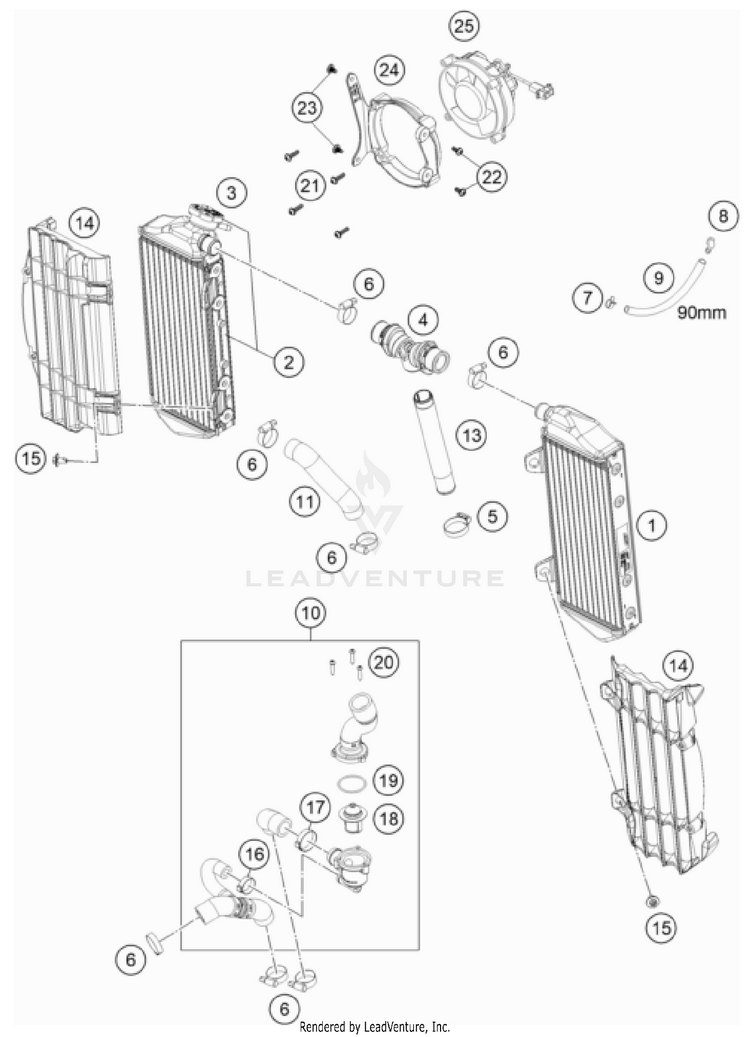 Cooling System 500 EXC-F USA Engine - 2022 Schematic