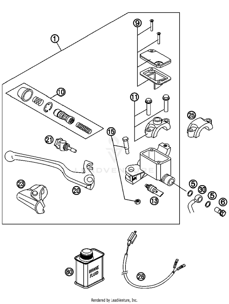 Hand Brake Cylinder 690 Enduro Chassis - 2012 Schematic