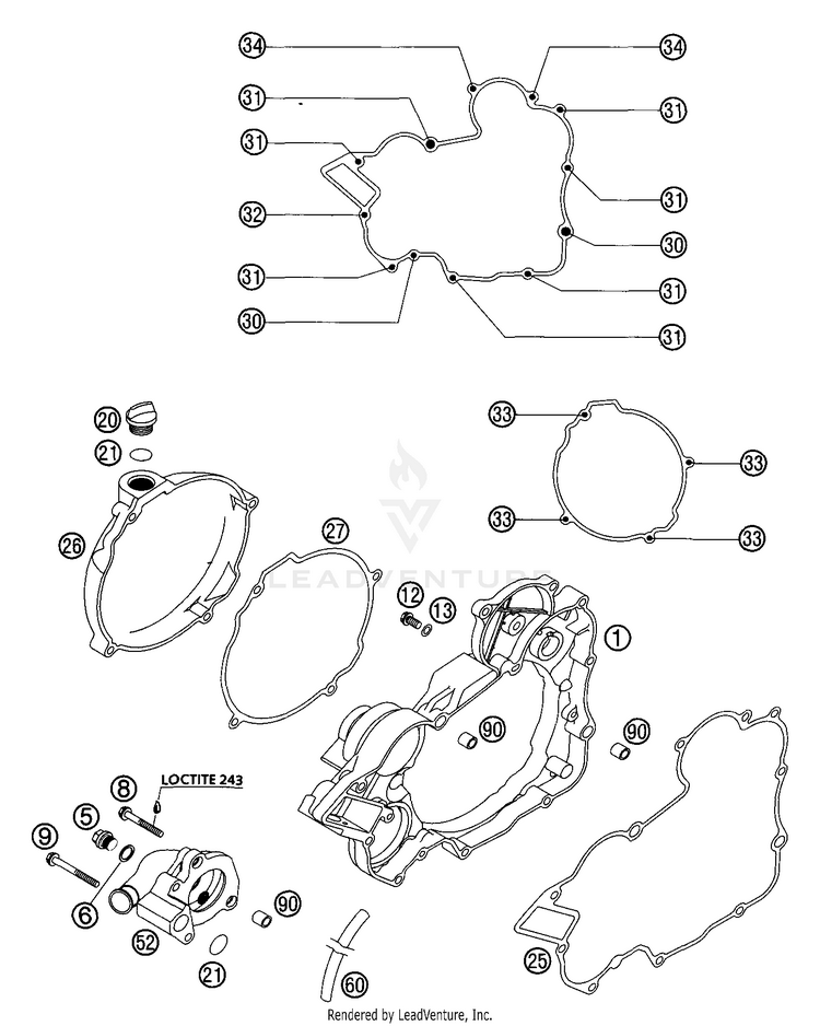 Clutch Cover With Oilpump 125 SX Engine - 2002 Schematic