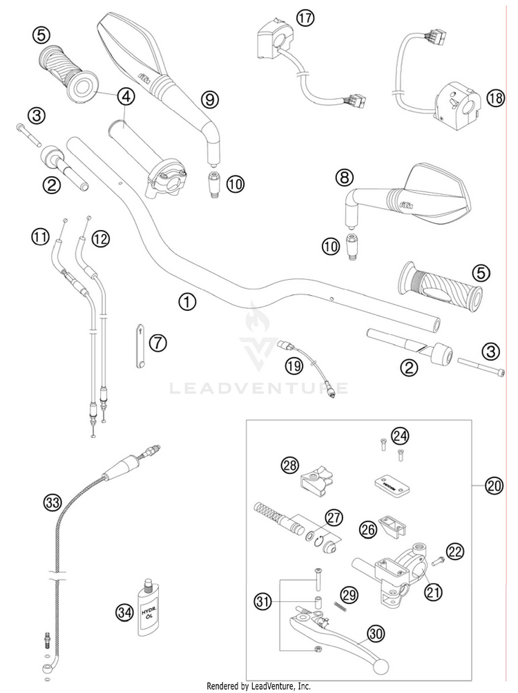 Handlebar, Controls 990 Supermoto R Chassis - 2010 Schematic
