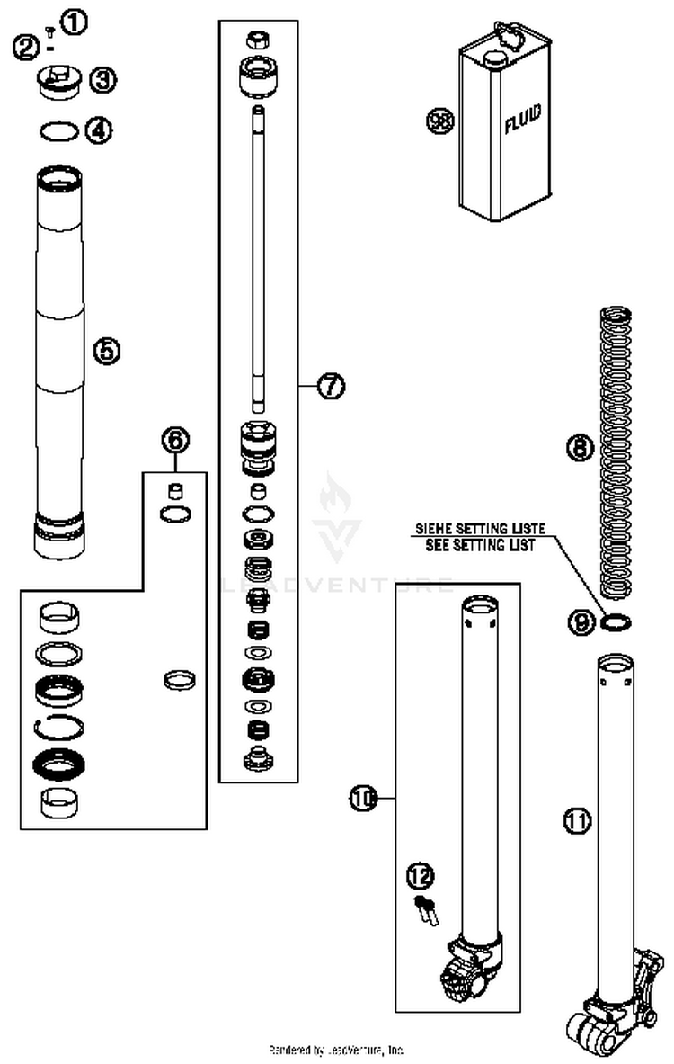 Front Fork Disassembled 50 SX MINI Chassis - 2015 Schematic