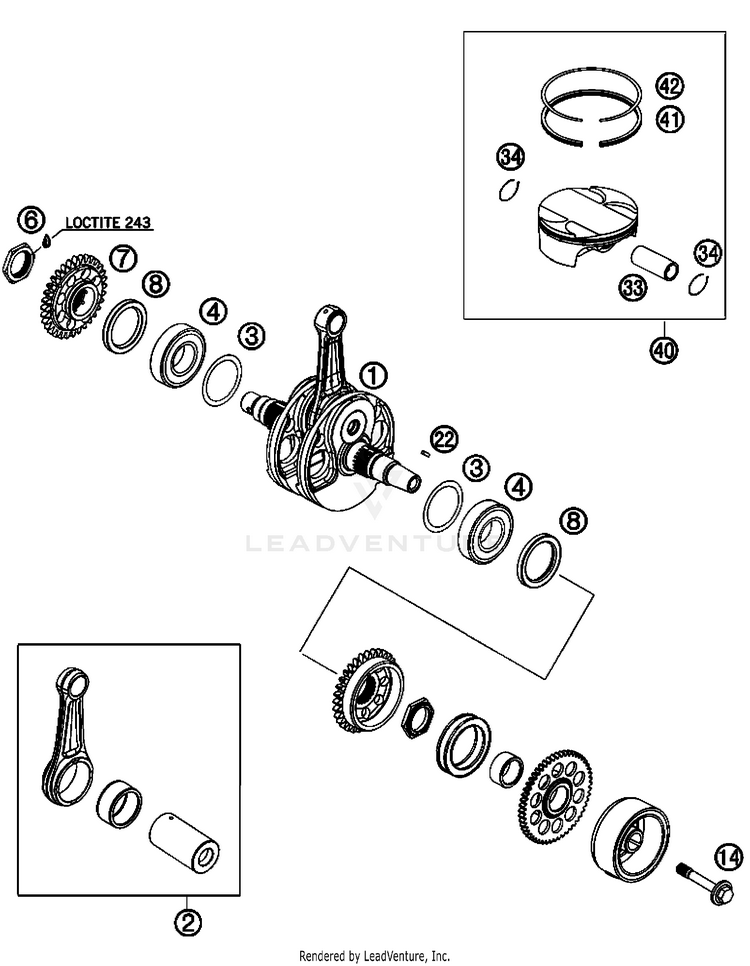 Crankshaft, Piston 505 SX-F Engine - 2008 Schematic