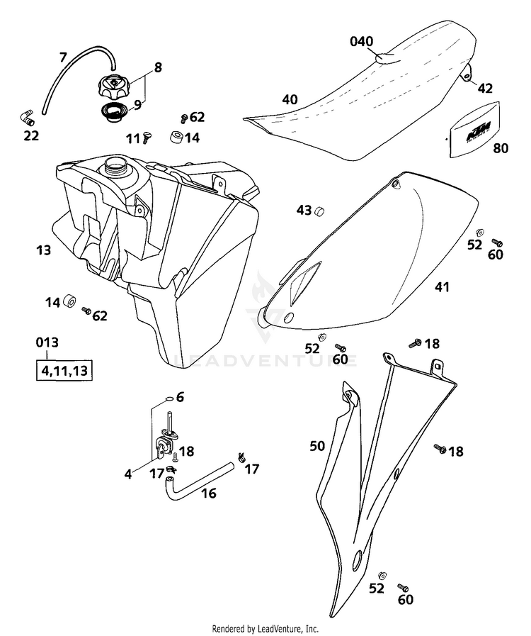 Tank, Seat, Covers Sx 200 EXC Chassis - 2001 Schematic