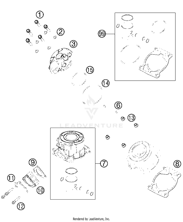 Cylinder, Cylinderhead 50 SX Mini Engine - 2013 Schematic