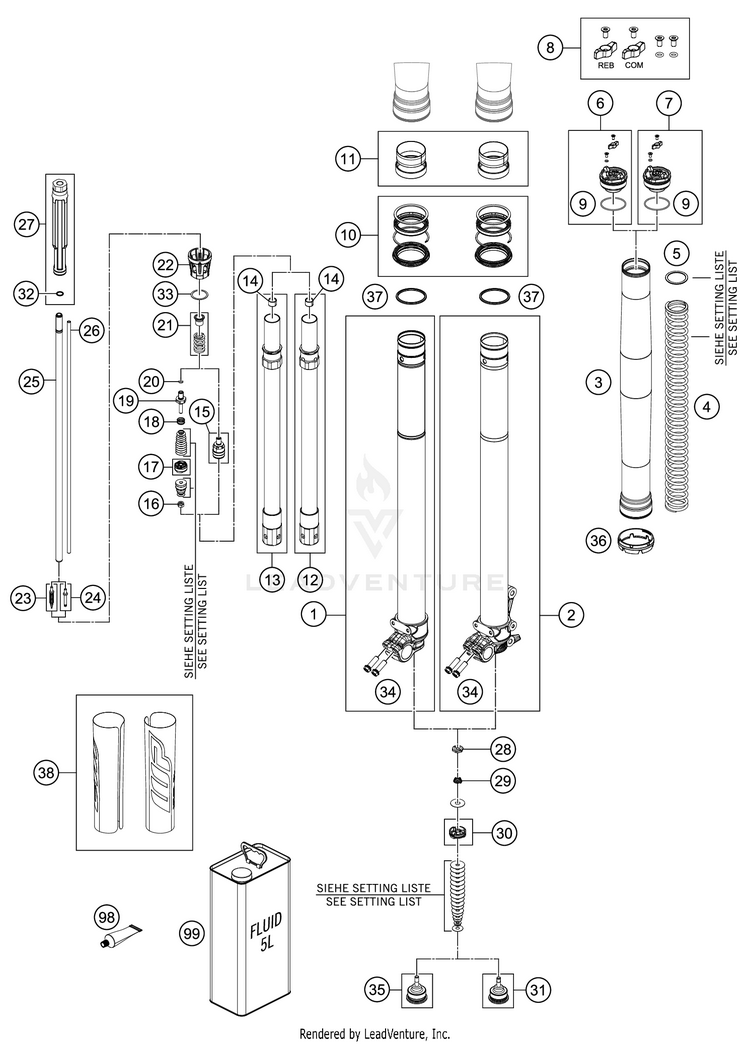Front Fork Disassembled Schematic