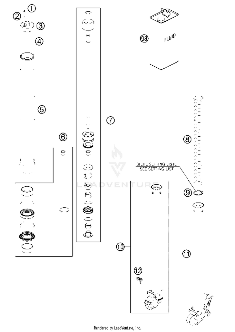 Front Fork Disassembled 50 SX Mini Chassis - 2013 Schematic