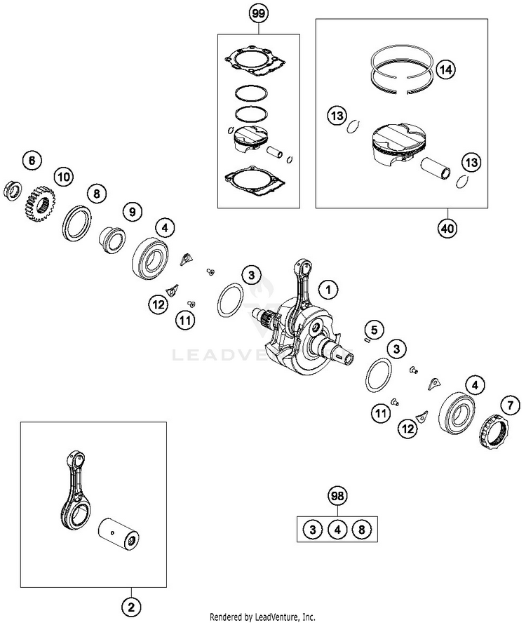 Crankshaft, Piston 250 SX-F ENGINE - 2019 Schematic