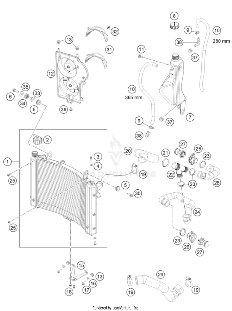 Cooling System 1290 SuperDuke GT Engine - 2023 Schematic