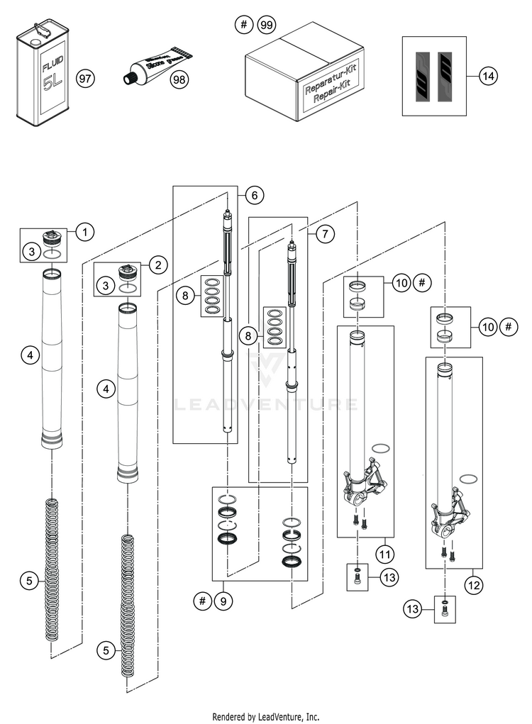 Front Fork Disassembled 1290 SUPER ADVENTURE R CHASSIS - 2019 Schematic
