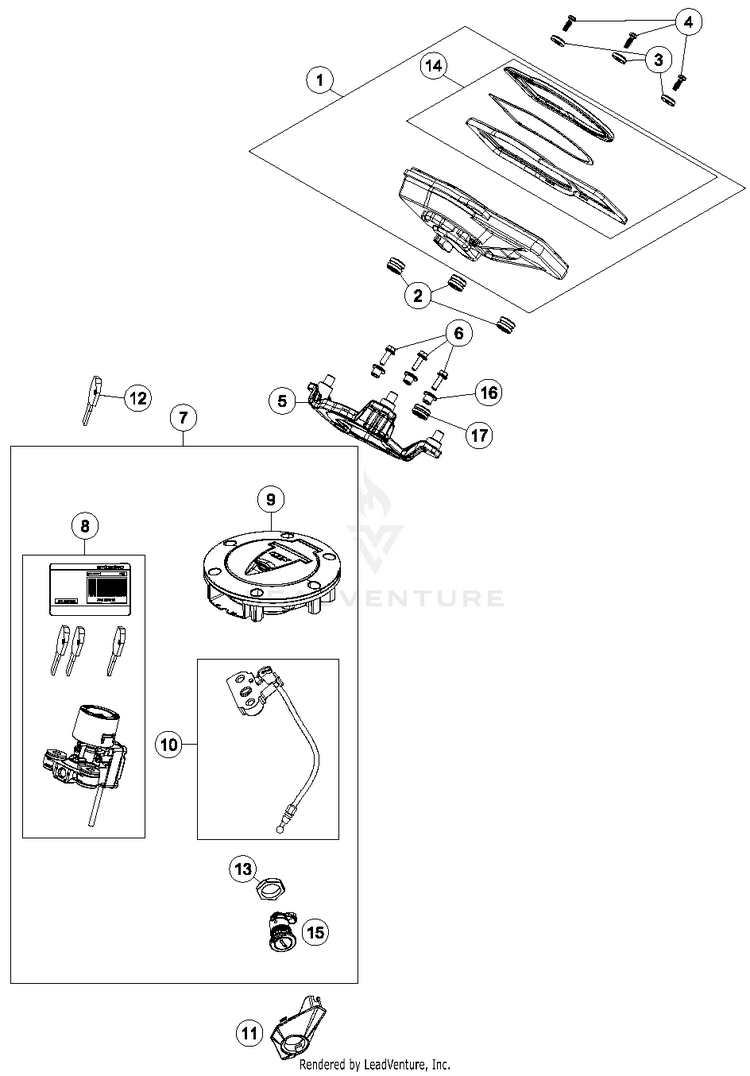 Instruments; Locking System 1290 SUPERDUKE R ORANGE Chassis - 2015 Schematic