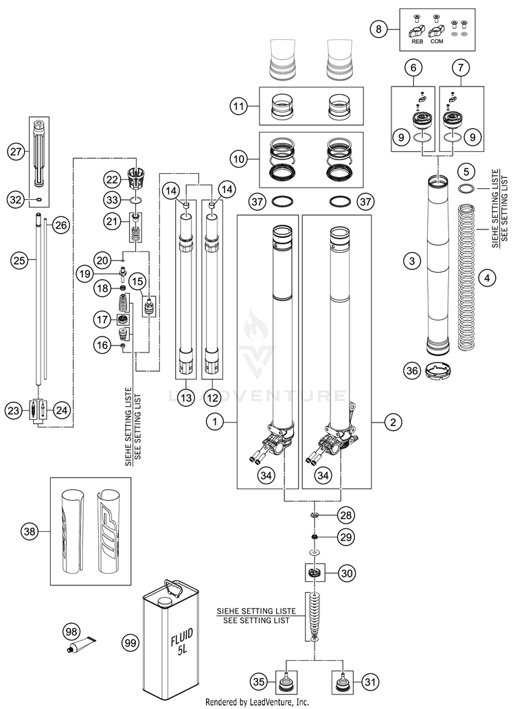 Front Fork Disassembled Schematic