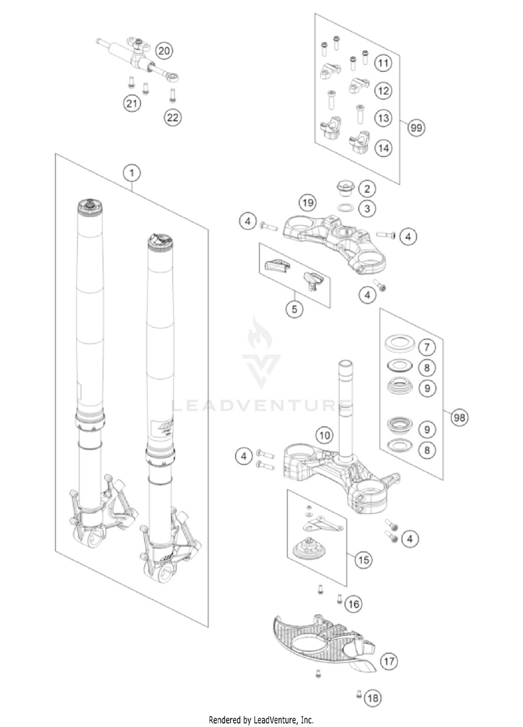Front Fork, Triple Clamp 1290 SUPER ADVENTURE S, black US CHASSIS - 2022 Schematic