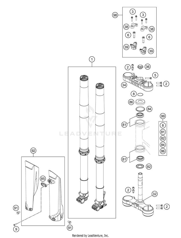 Front Fork, Triple Clamp Schematic