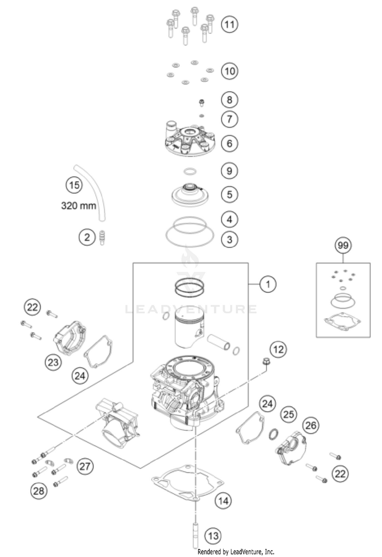 Cylinder, Cylinder Head 250 SX Engine - 2023 Schematic
