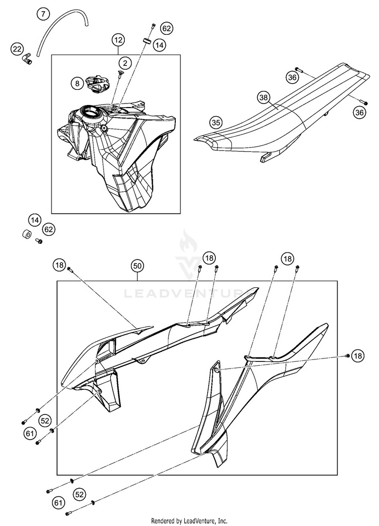 Tank, Seat 450 EXC-F SIX DAYS CHASSIS - 2019 Schematic