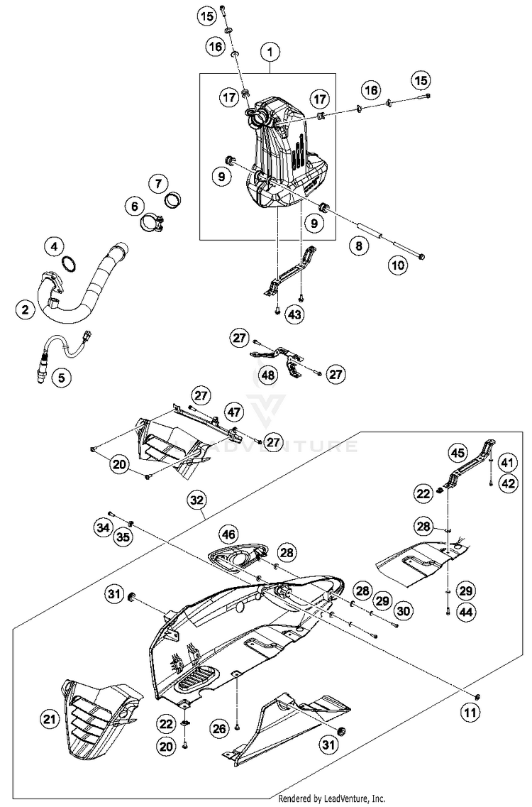Exhaust System RC 390 CUP USA Chassis - 2016 Schematic