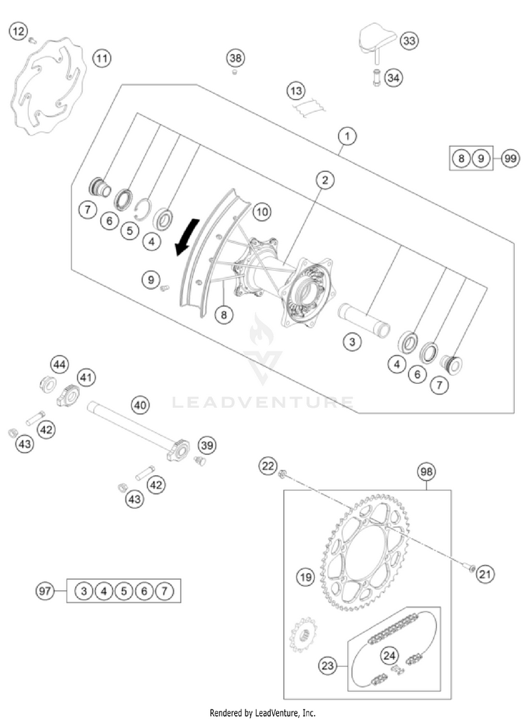 Rear Wheel 350 EXC-F CHASSIS - 2026 Schematic