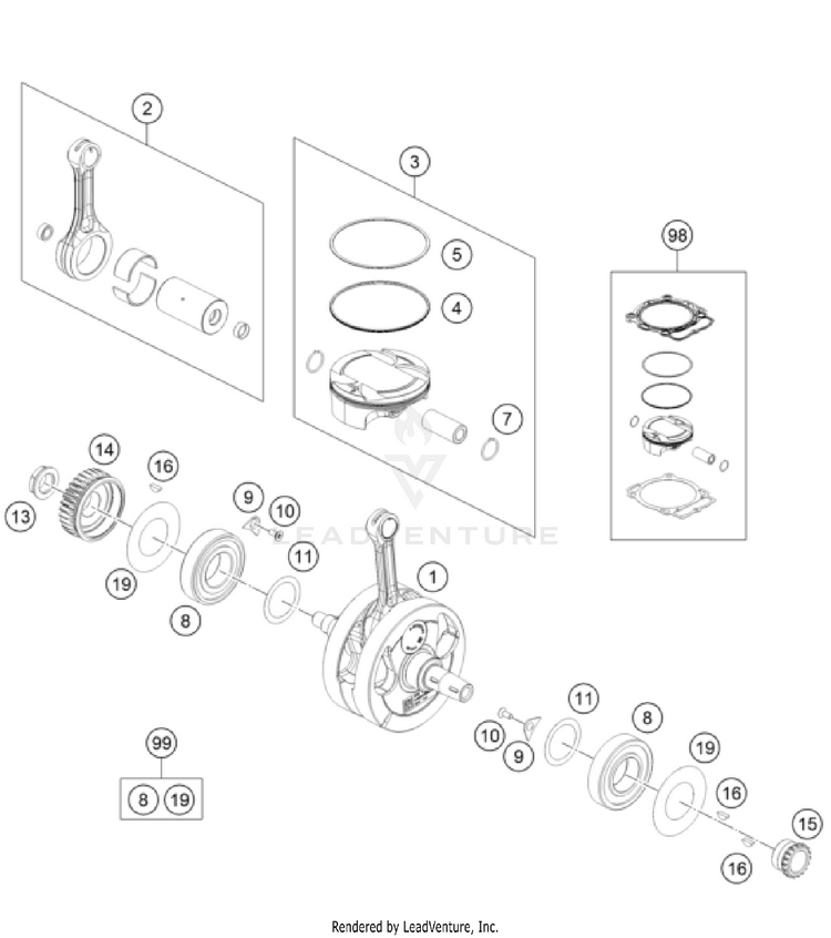 Crankshaft, Piston 500 EXC US SL ENGINE - 2025 Schematic
