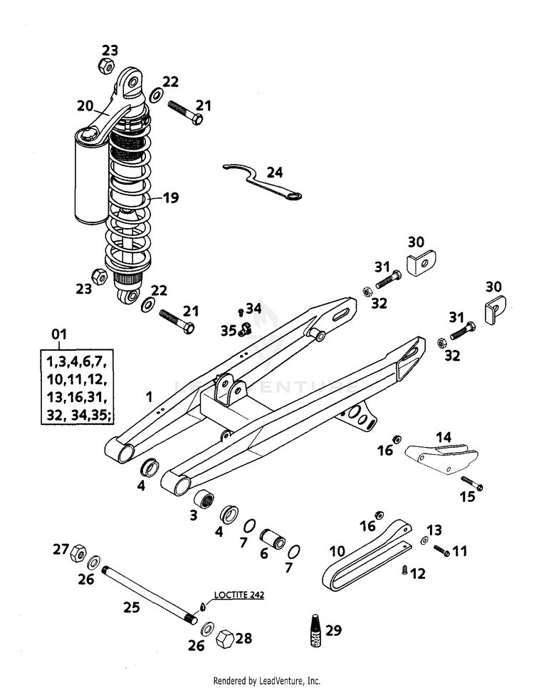 Swingarm, Shock Absorber 65 SX Chassis - 2000 Schematic
