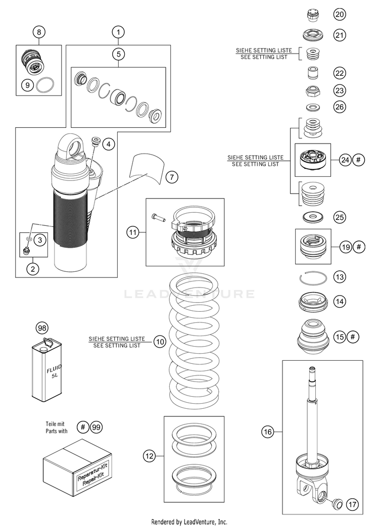 Shock Absorber Disassembled 250 XC-W TPI Chassis - 2021 Schematic
