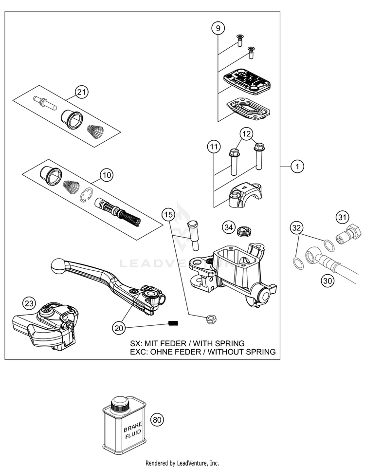 Front Brake Control 250 XC-W TPI Chassis - 2021 Schematic