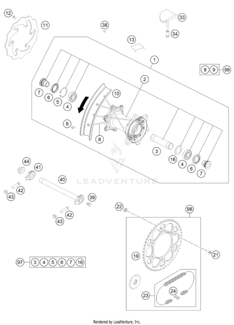 Rear Wheel 350 EXC-F US CHASSIS - 2024 Schematic