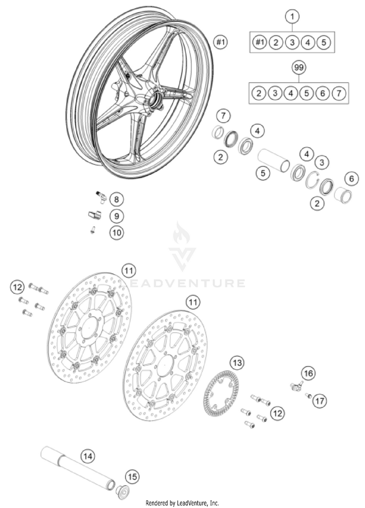 Front Wheel 1390 SUPER DUKE R EVO, black CHASSIS - 2024 Schematic