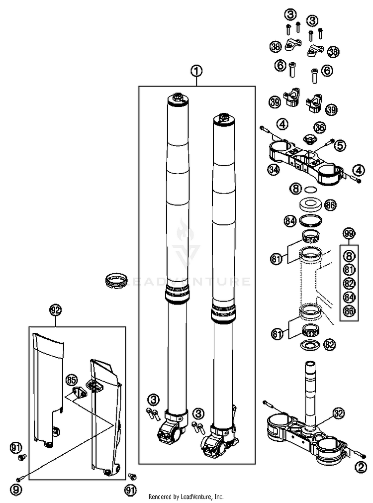 Front Fork, Triple Clamp 450 SX-F FACT. REPL. USA Chassis - 2012 Schematic