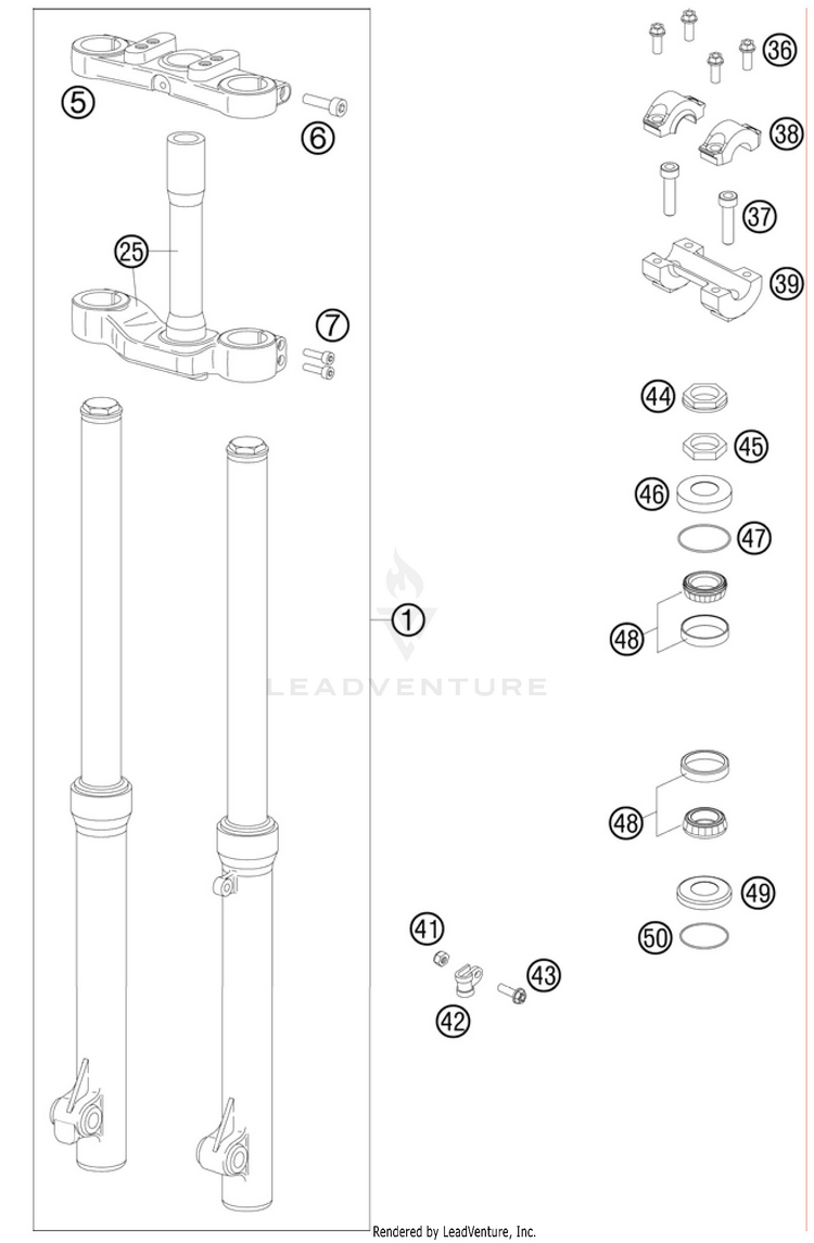 Front Fork, Triple Clamp 50 SX Chassis - 2011 Schematic