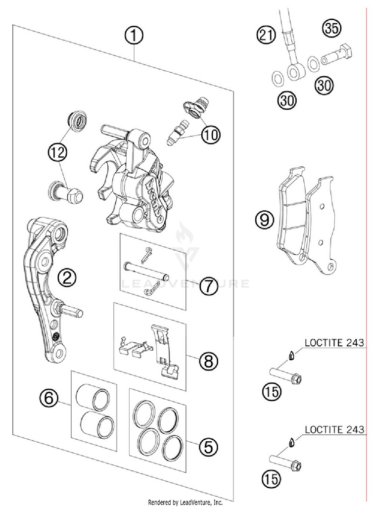 Brake Caliper Front 200 XCW Chassis - 2012 Schematic