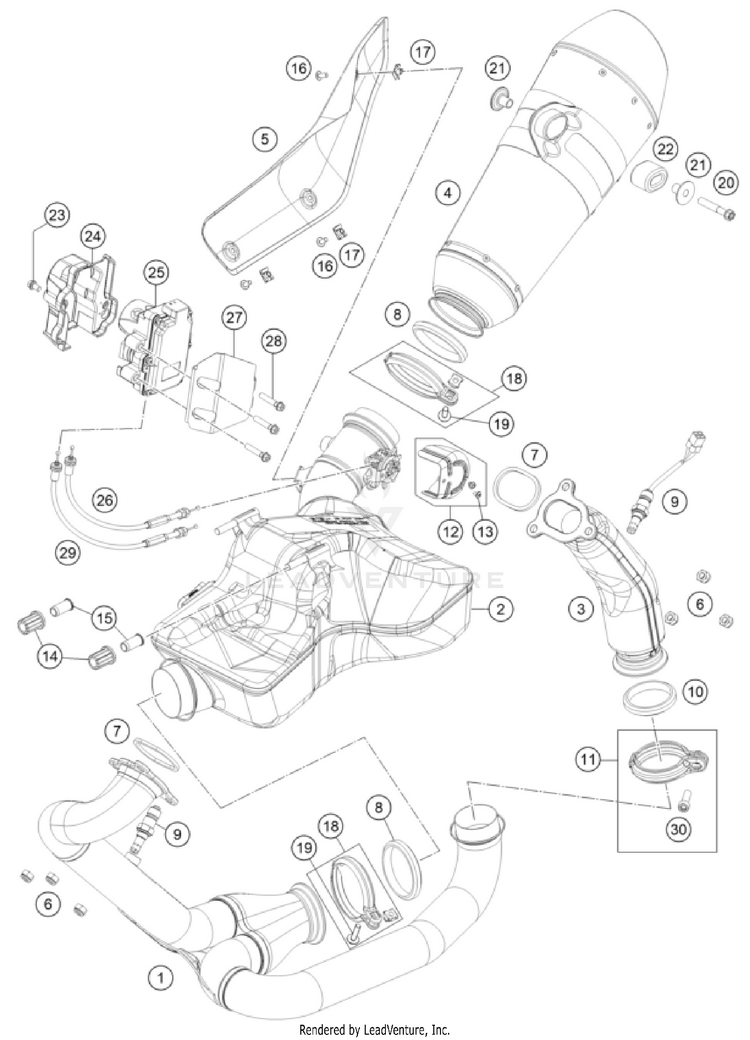 Exhaust System 1290 SUPER DUKE GT, orange CHASSIS - 2023 Schematic