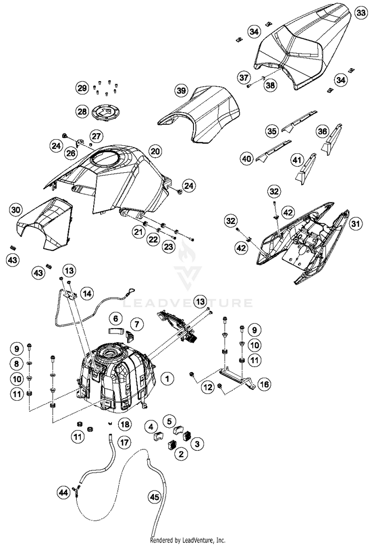 Tank, Seat, Covers RC 390 WHITE Chassis - 2016 Schematic