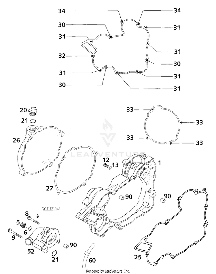 Clutch Cover With Oilpump 200 EXC Engine - 2001 Schematic