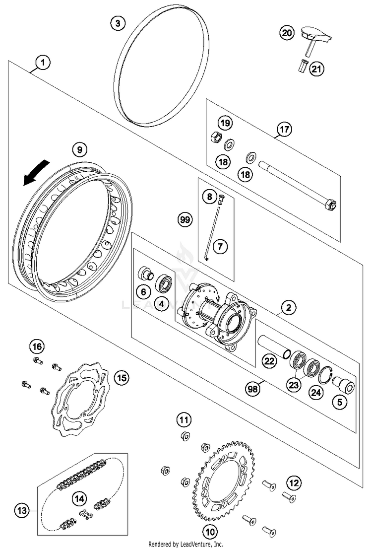 Rear Wheel 50 SX Chassis - 2016 Schematic
