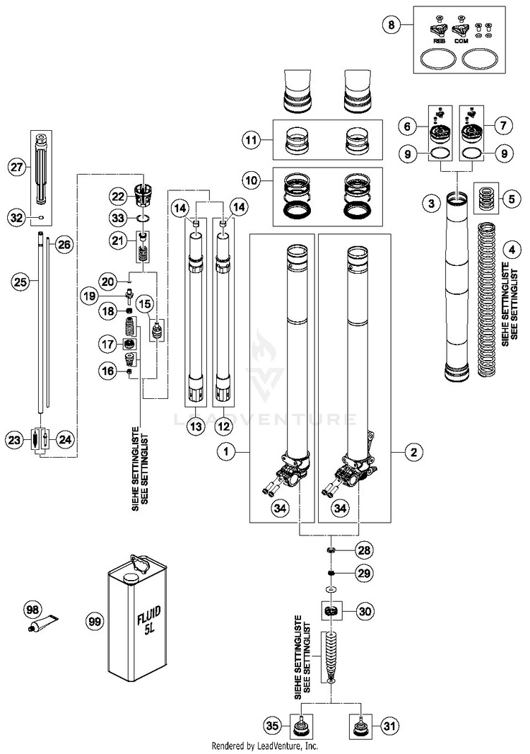 Front Fork Disassembled 250 XC-W TPI CHASSIS - 2019 Schematic