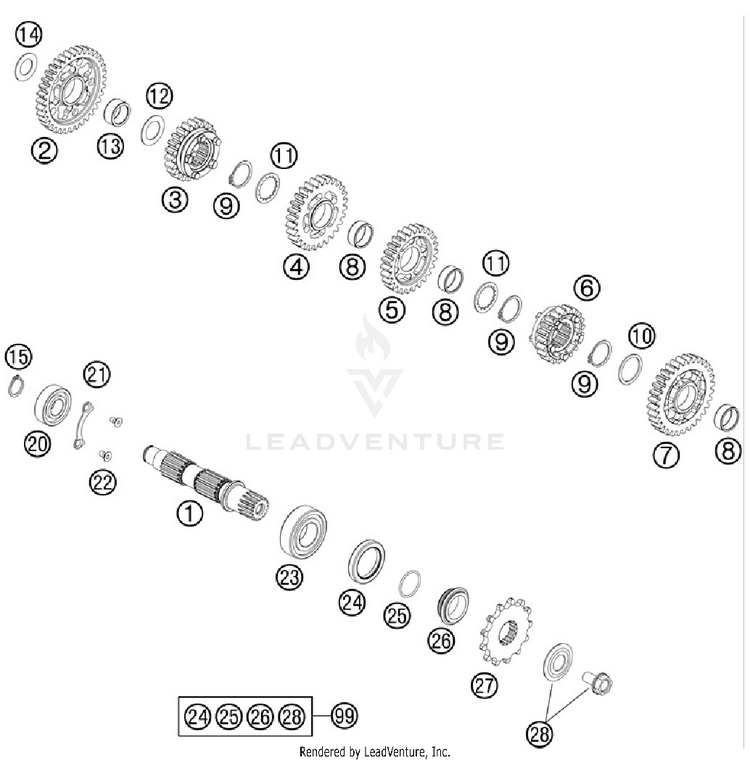 Transmission Il - Countershaft 500 EXC Engine - 2012 Schematic