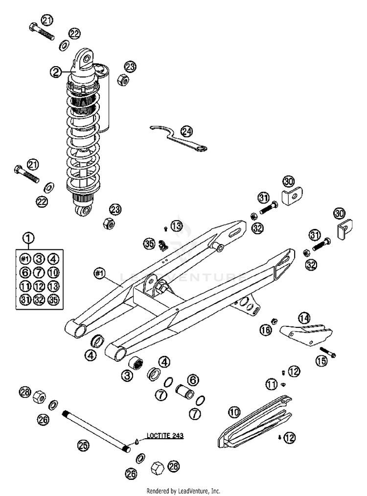 Swingarm, Monoshock 65 SX Chassis - 2007 Schematic