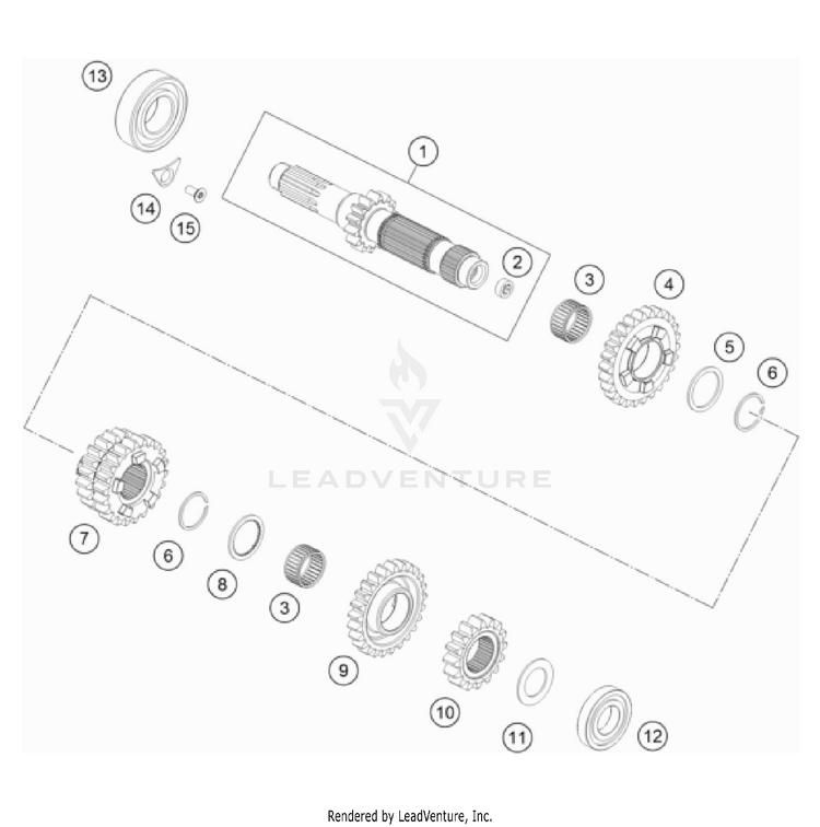 Transmission I - Main Shaft 250 XC TPI Engine - 2022 Schematic