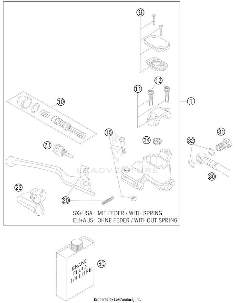 Hand Brake Cylinder 250 XC Chassis - 2012 Schematic