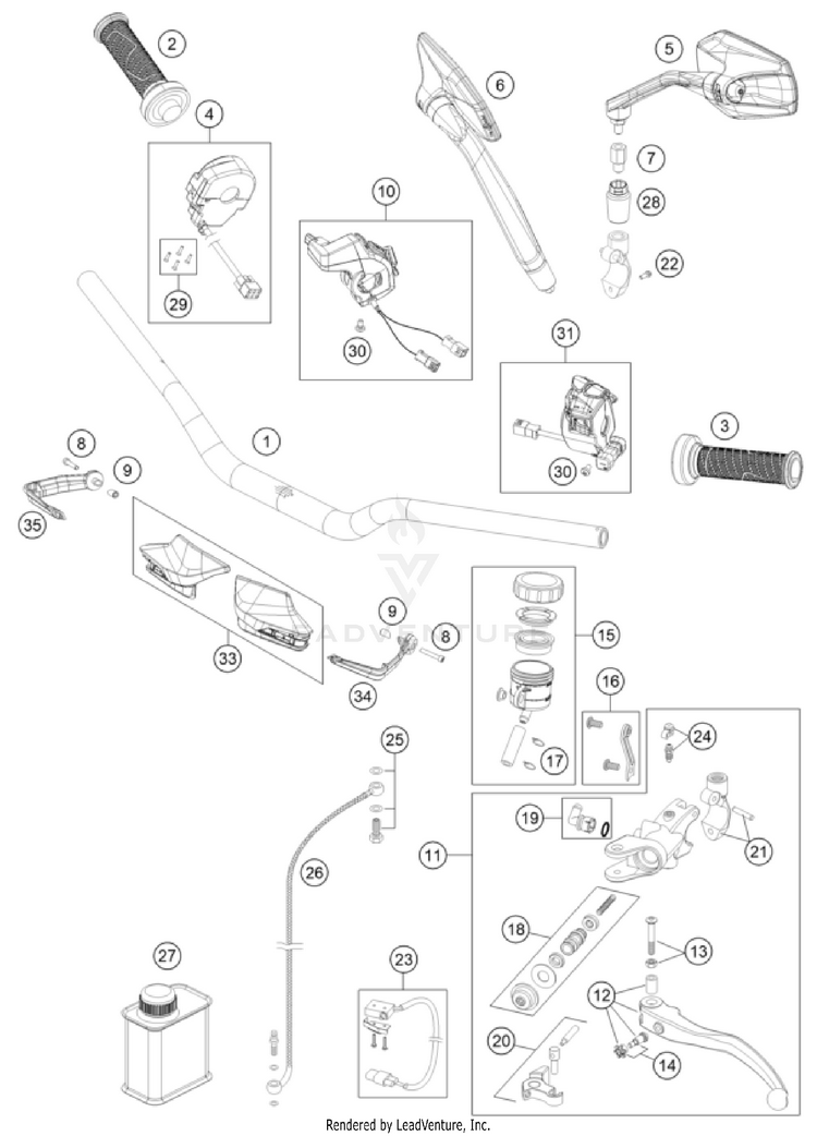 Handlebar, Controls 1290 SUPER DUKE GT, orange CHASSIS - 2023 Schematic
