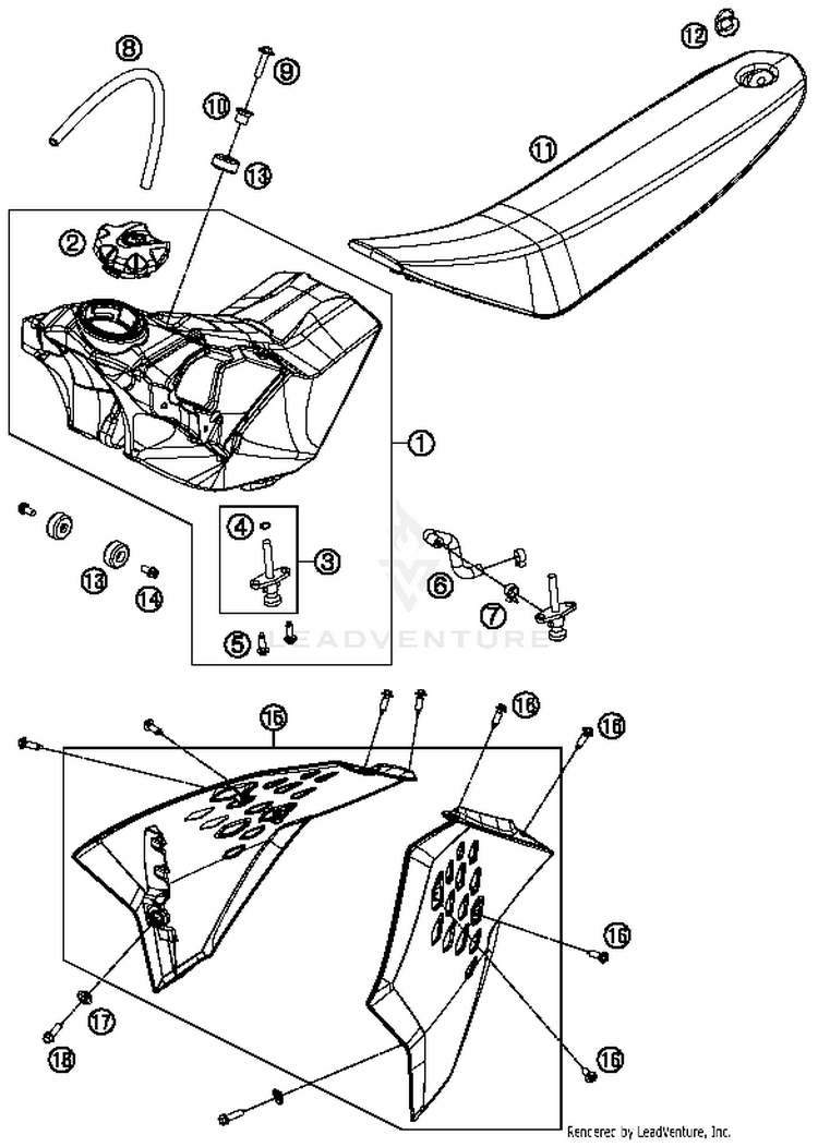 Tank, Seat, Cover 65 SX Chassis - 2014 Schematic