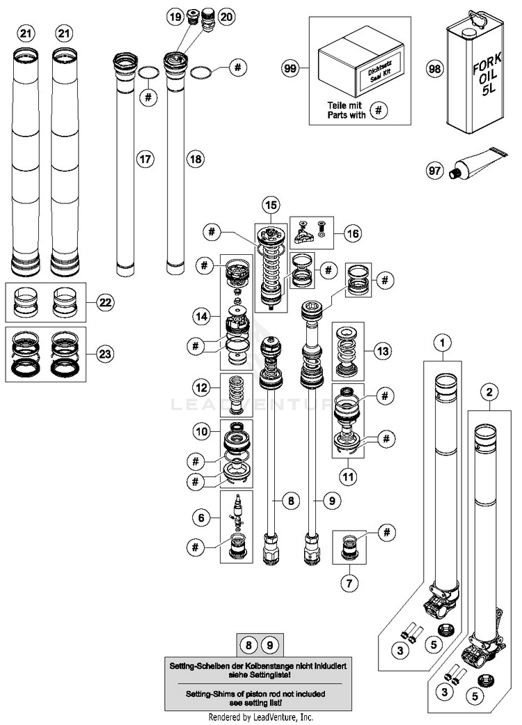 Front Fork Disassembled 250 SX-F FACTORY EDITION Chassis - 2016 Schematic