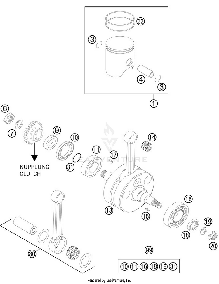 Crankshaft, Piston 250 SX Engine - 2012 Schematic