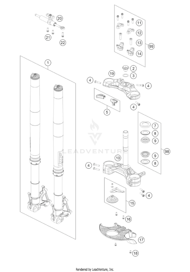 Front Fork, Triple Clamp 1290 SUPER ADVENTURE R OT US CHASSIS - 2022 Schematic