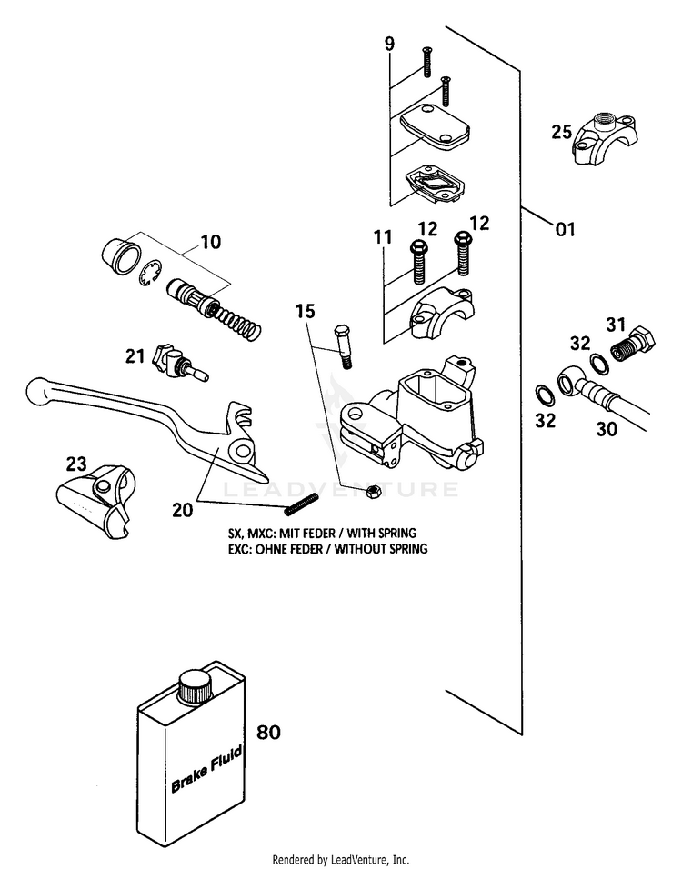 Hand Brake Cylinder 250 MXC Chassis - 2001 Schematic