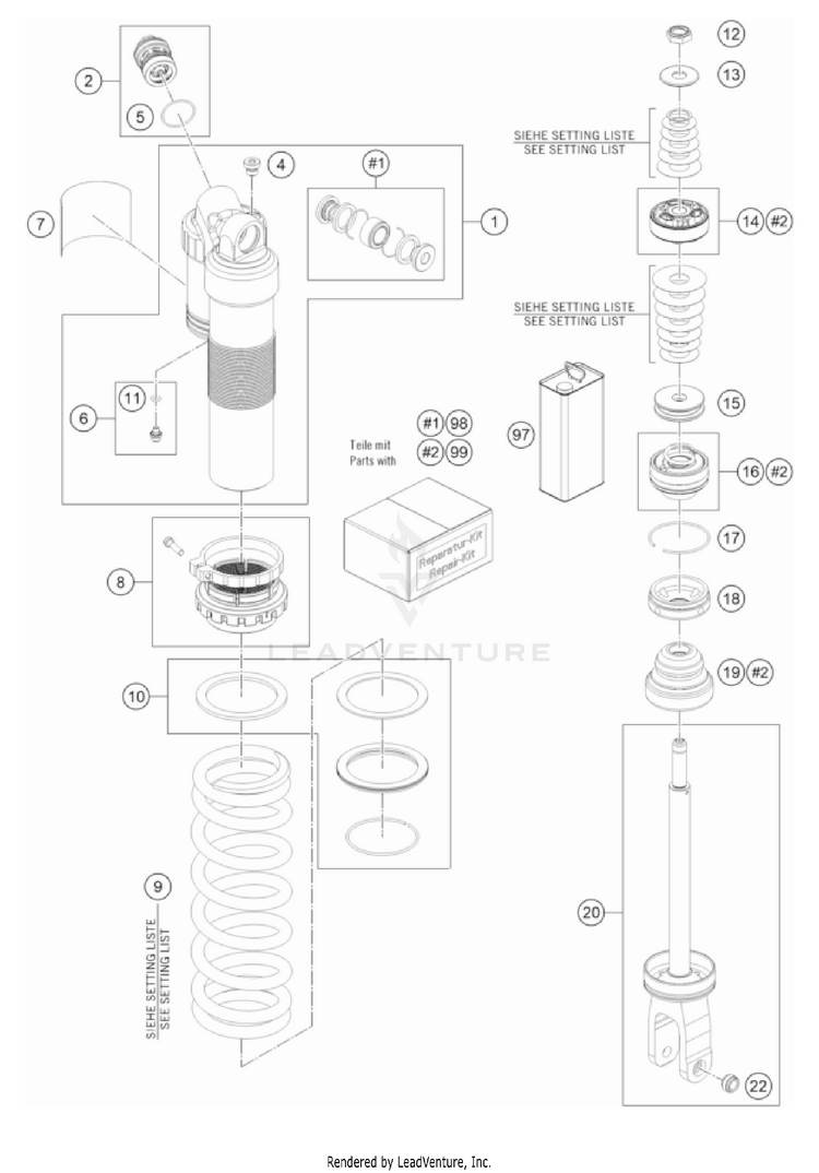 Shock Absorber Disassembled 350 SX-F CHASSIS - 2022 Schematic