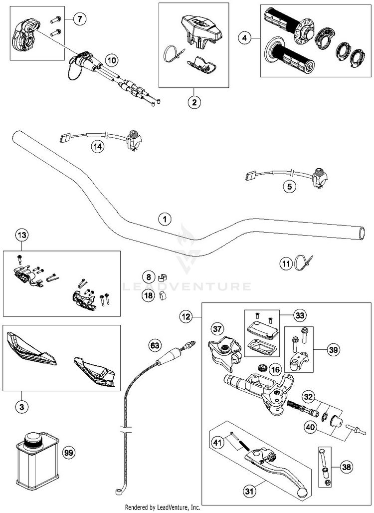 Handlebar, Controls 250 XC-W TPI CHASSIS - 2019 Schematic