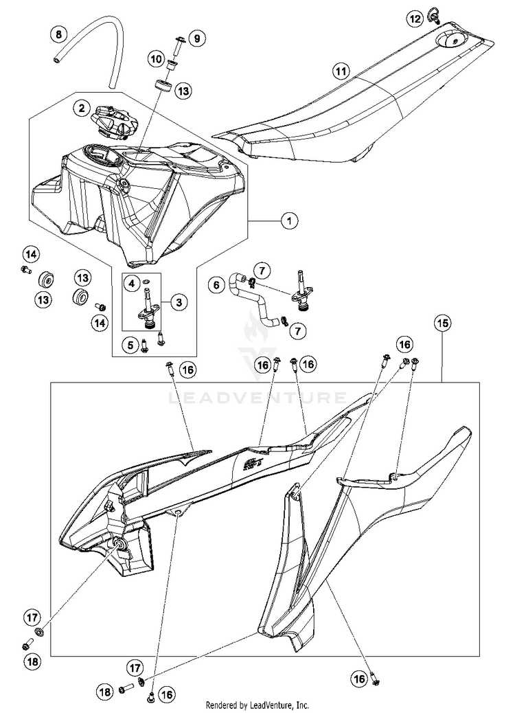 Tank, Seat, Cover 65 SX MINI CHASSIS - 2018 Schematic