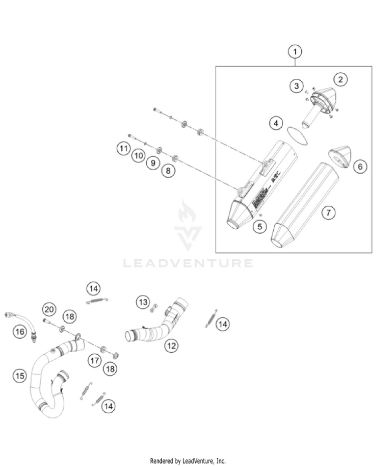 Exhaust System 350 EXC-F US CHASSIS - 2024 Schematic