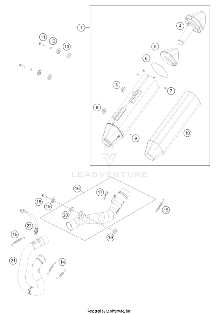 Exhaust System 350 EXC-F US CHASSIS - 2022 Schematic
